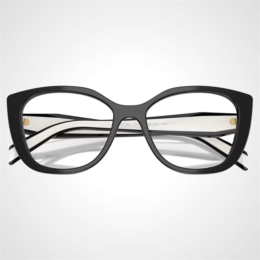 New PRADA Eyeglasses Cat Eye Black White Gold 53-17-140 Womens - Picture 5 of 6